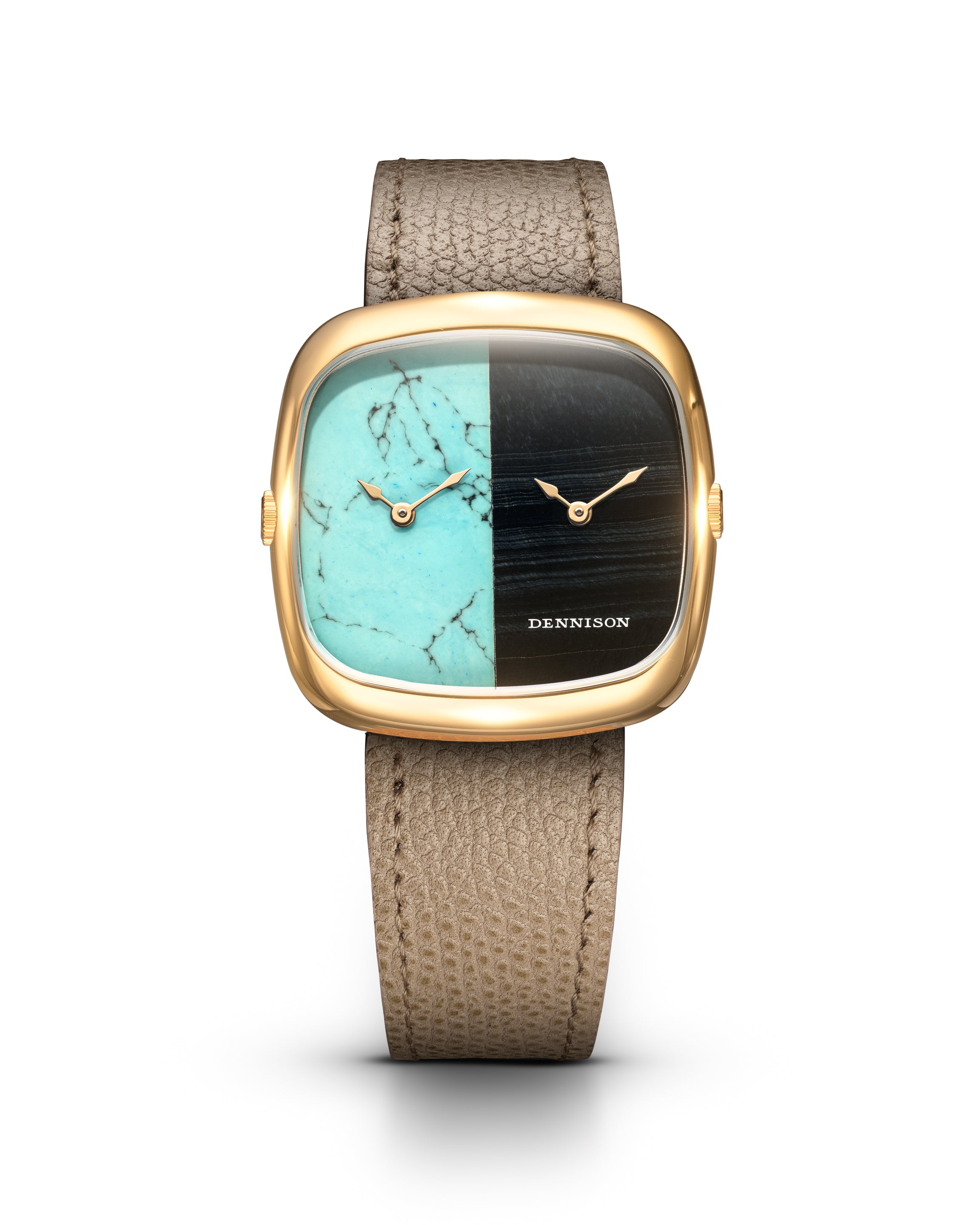 Dennison Turquoise & Falcon Eye Stone In Gold Blue/Navy Dial Straps