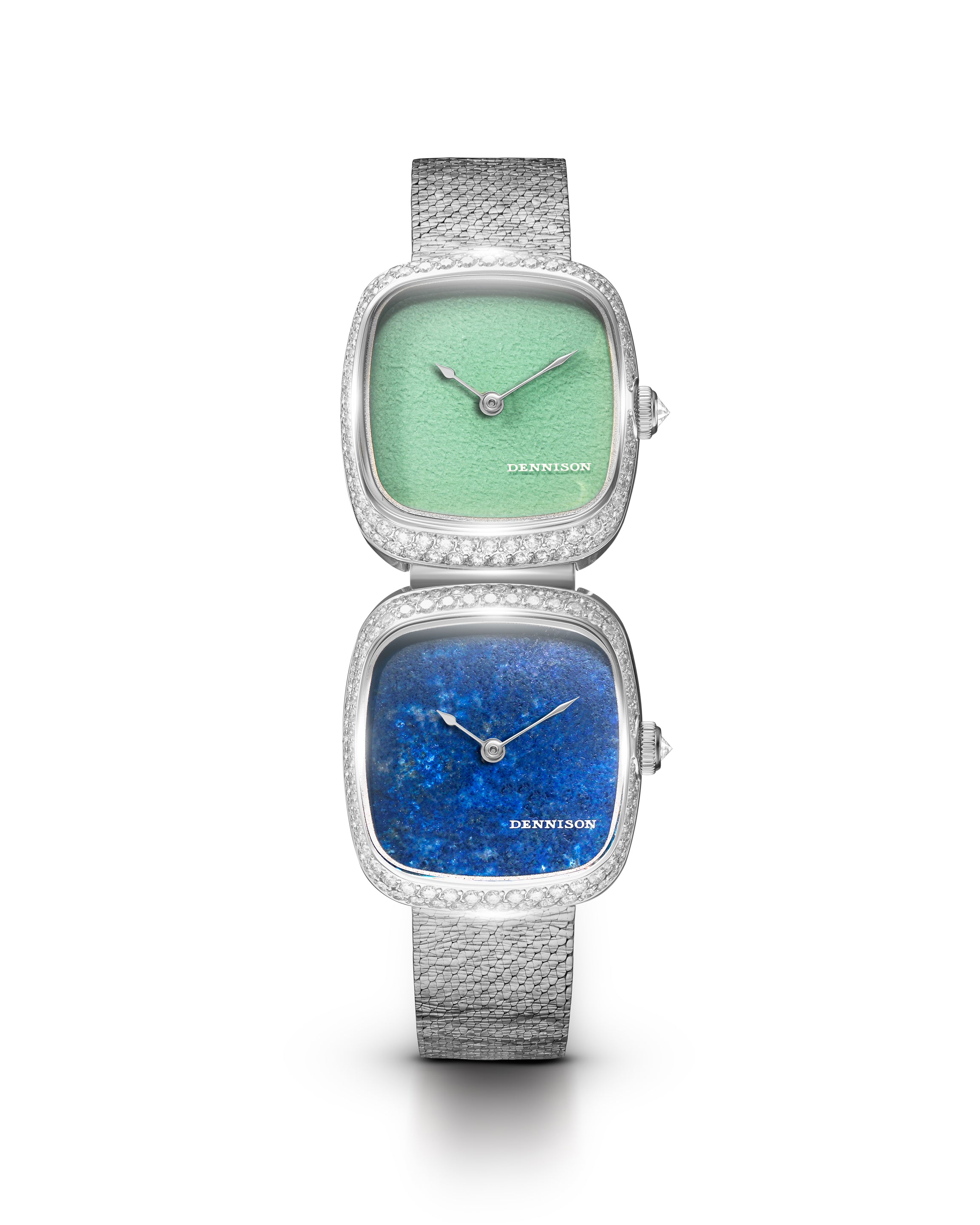 Dennison Dual Time Mini – Lagoon Jadeite & Lapis Lazuli — Lagoon Jadeite & Lapis Lazuli Diamonds Green Dial Straps