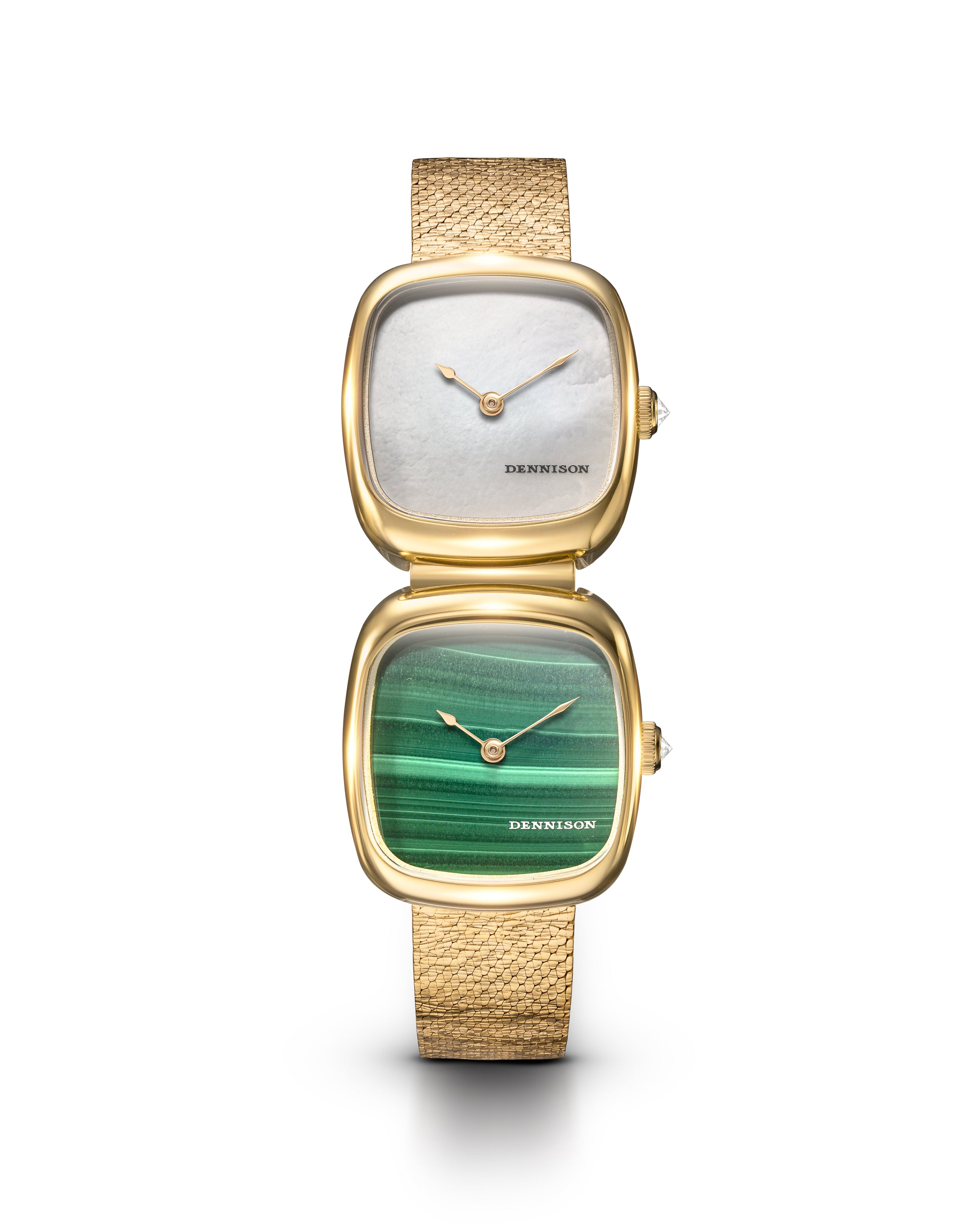 Dennison Dual Time Mini – White MOP & Malachite — White MOP & Malachite In Gold White Dial Straps