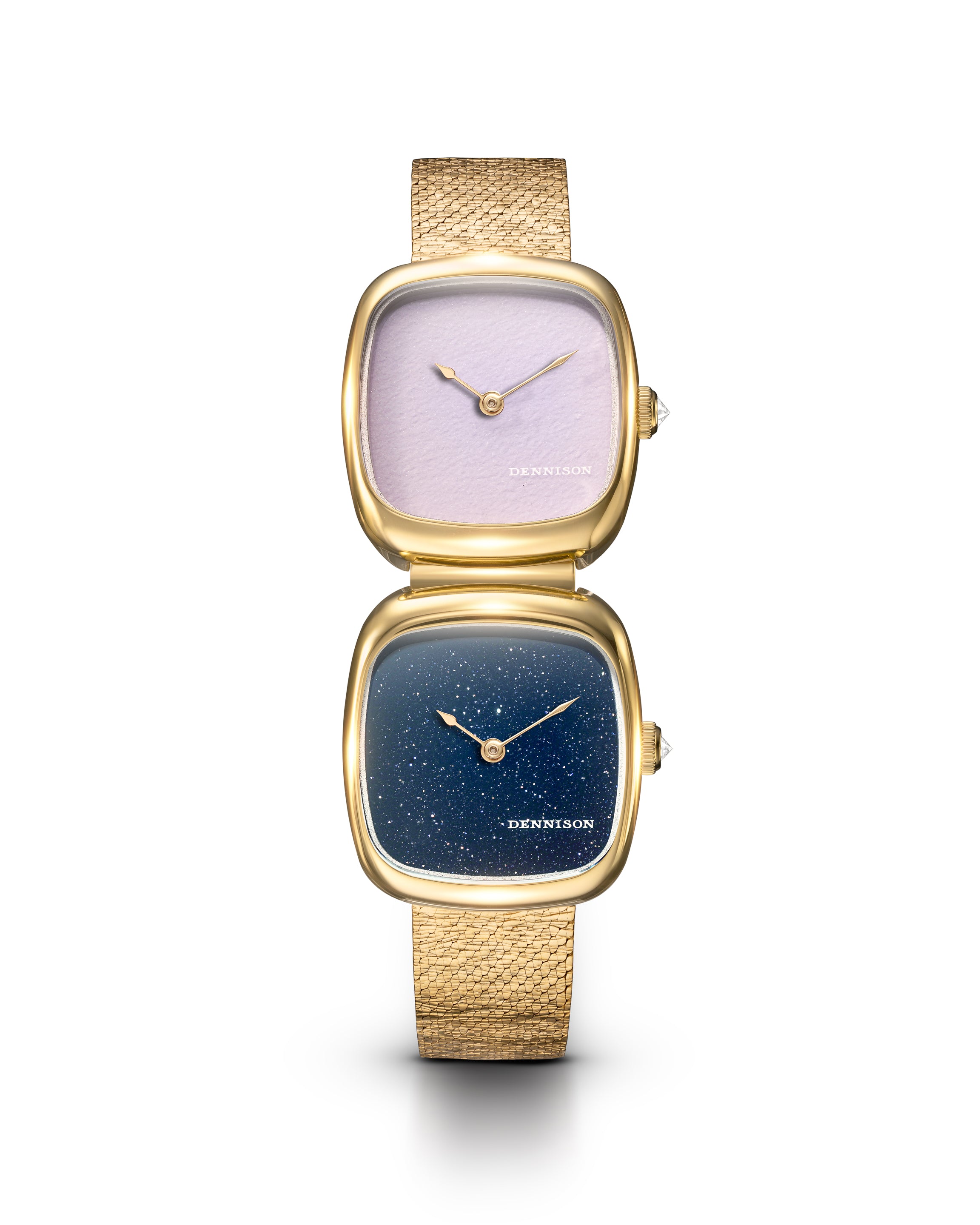 Dennison Dual Time Mini – Pink Malaysian Jade & Aventurine — Gold Pink/Salmon Dial Straps