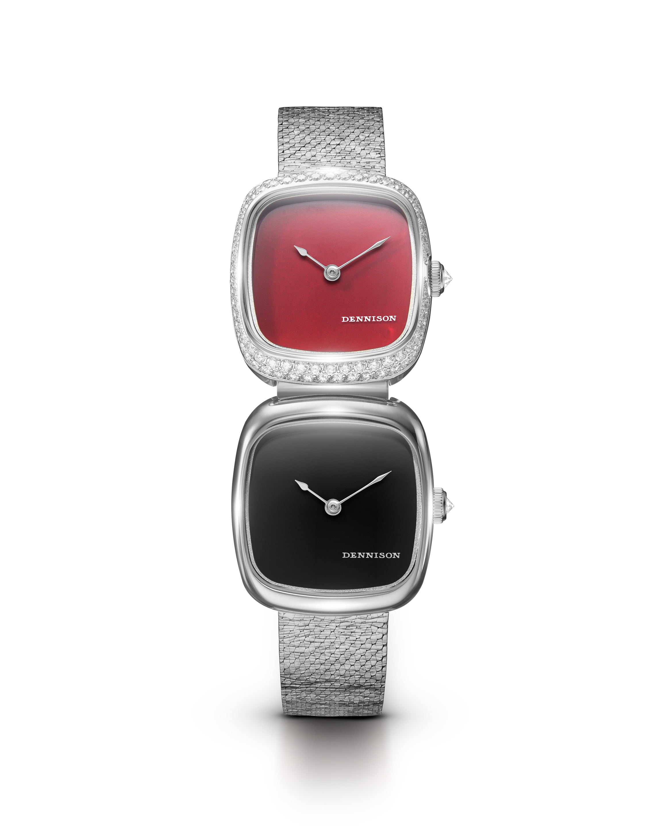 Dennison Dual Time Mini – Red Jasper & Black Onyx — Red Jasper Diamonds & Black Onyx In Steel Red Dial Straps