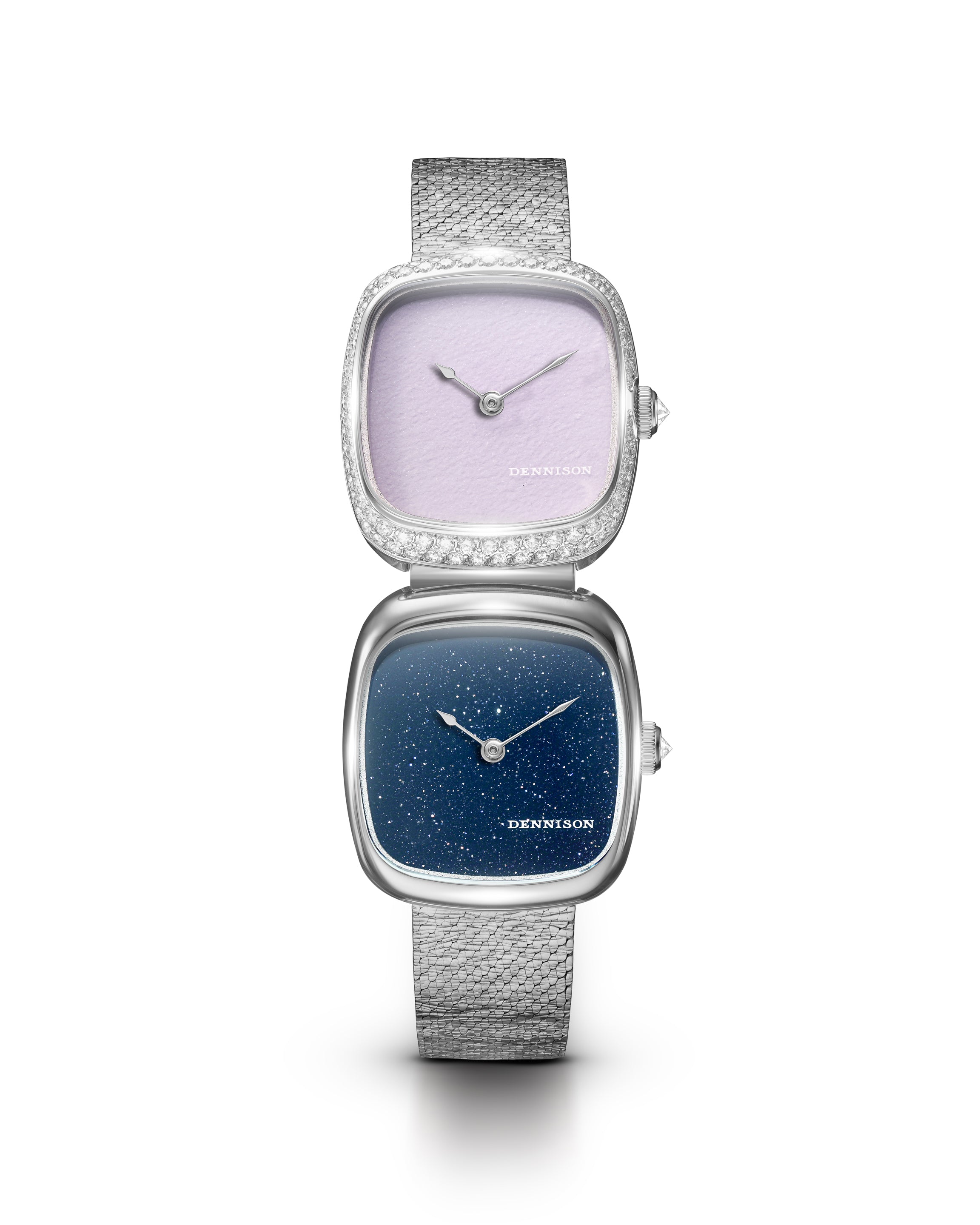 Dennison Dual Time Mini – Pink Malaysian Jade & Aventurine — Diamond & Steel Pink/Salmon Dial Straps