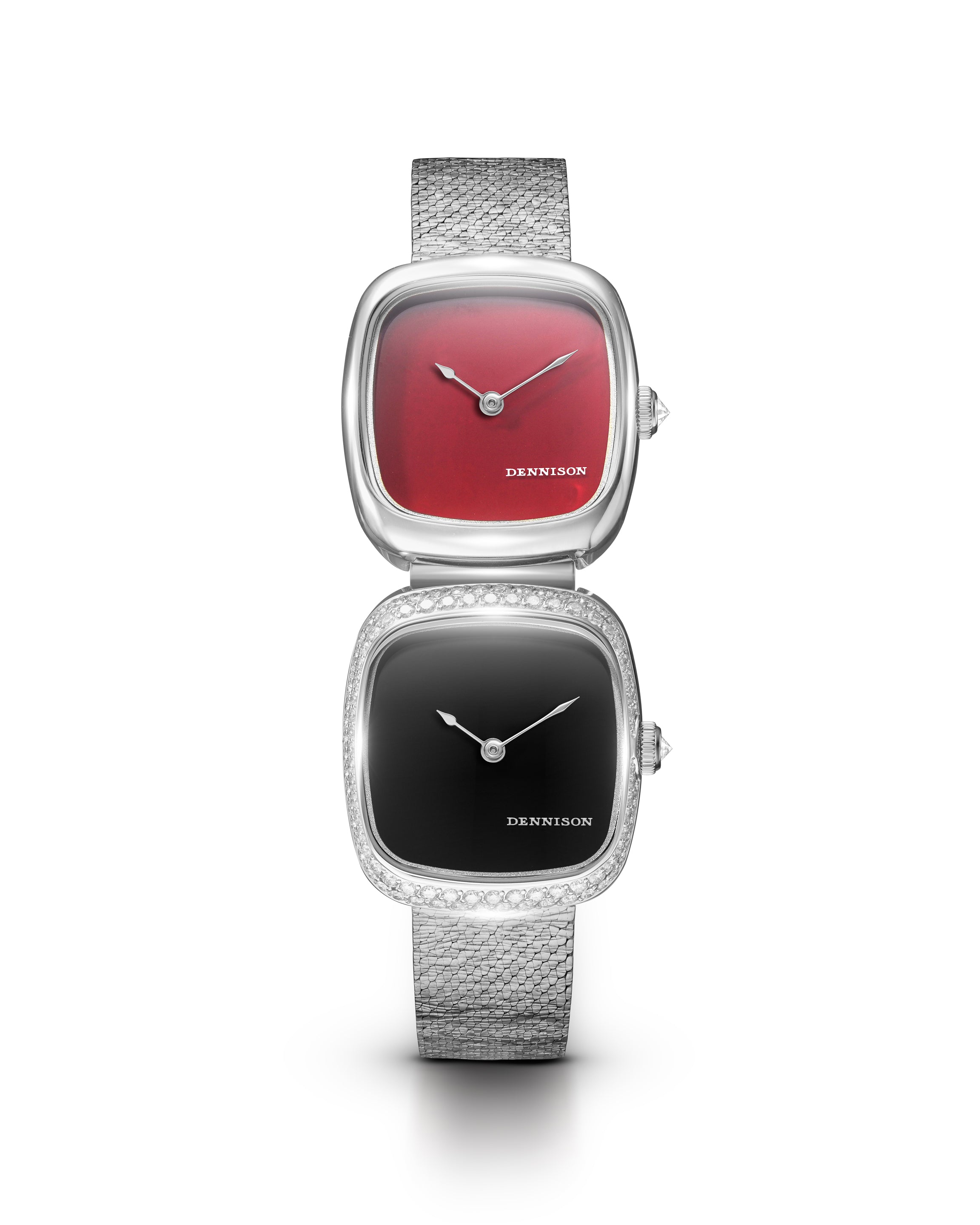 Dennison Dual Time Mini – Red Jasper & Black Onyx — Red Jasper In Steel & Black Onyx Diamonds Red Dial Straps