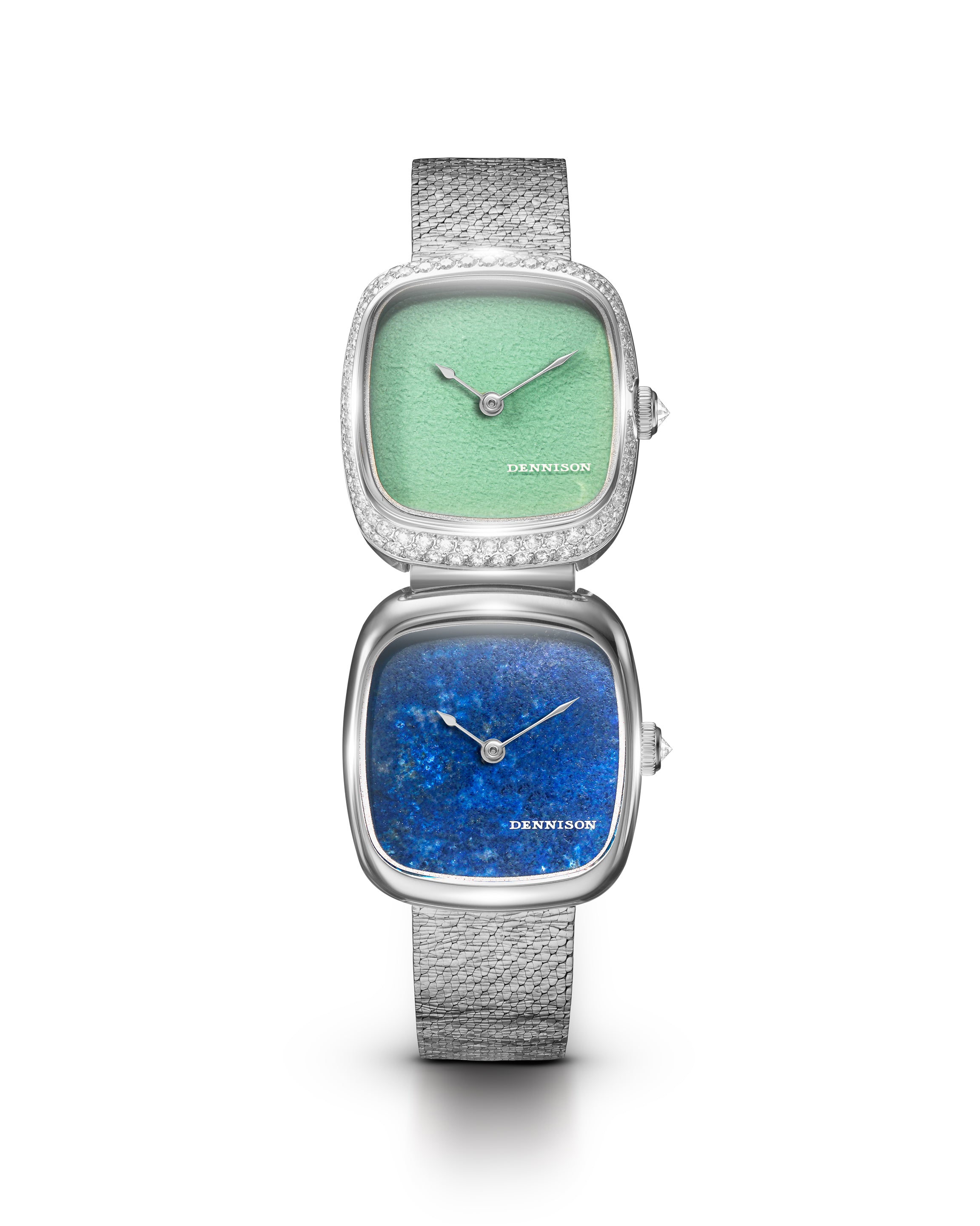 Dennison Dual Time Mini – Lagoon Jadeite & Lapis Lazuli — Lagoon Jadeite Diamonds & Lapis Lazuli In Steel Green Dial Straps