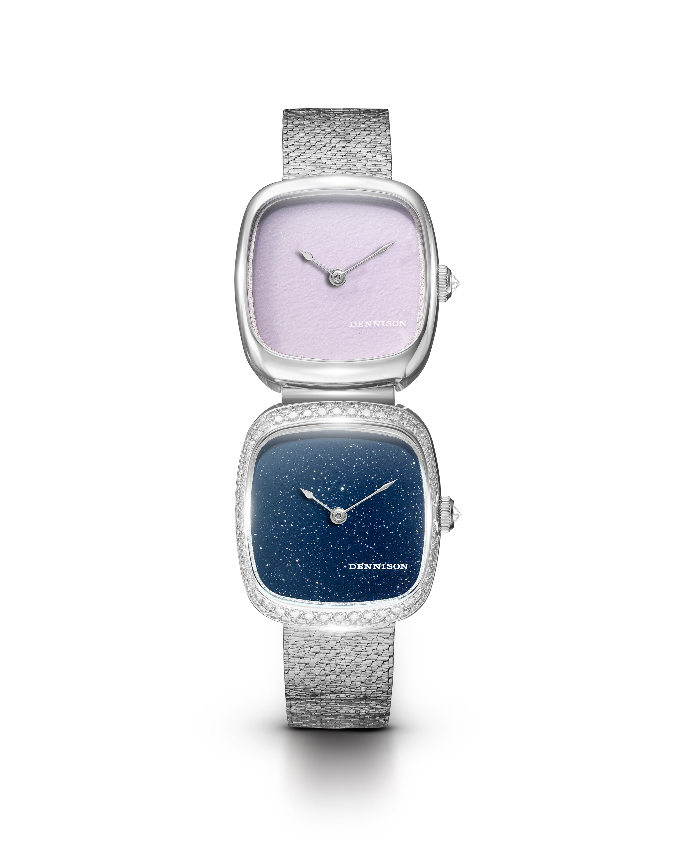 Dennison Dual Time Mini – Pink Malaysian Jade & Aventurine — Steel & Diamond Pink/Salmon Dial Straps