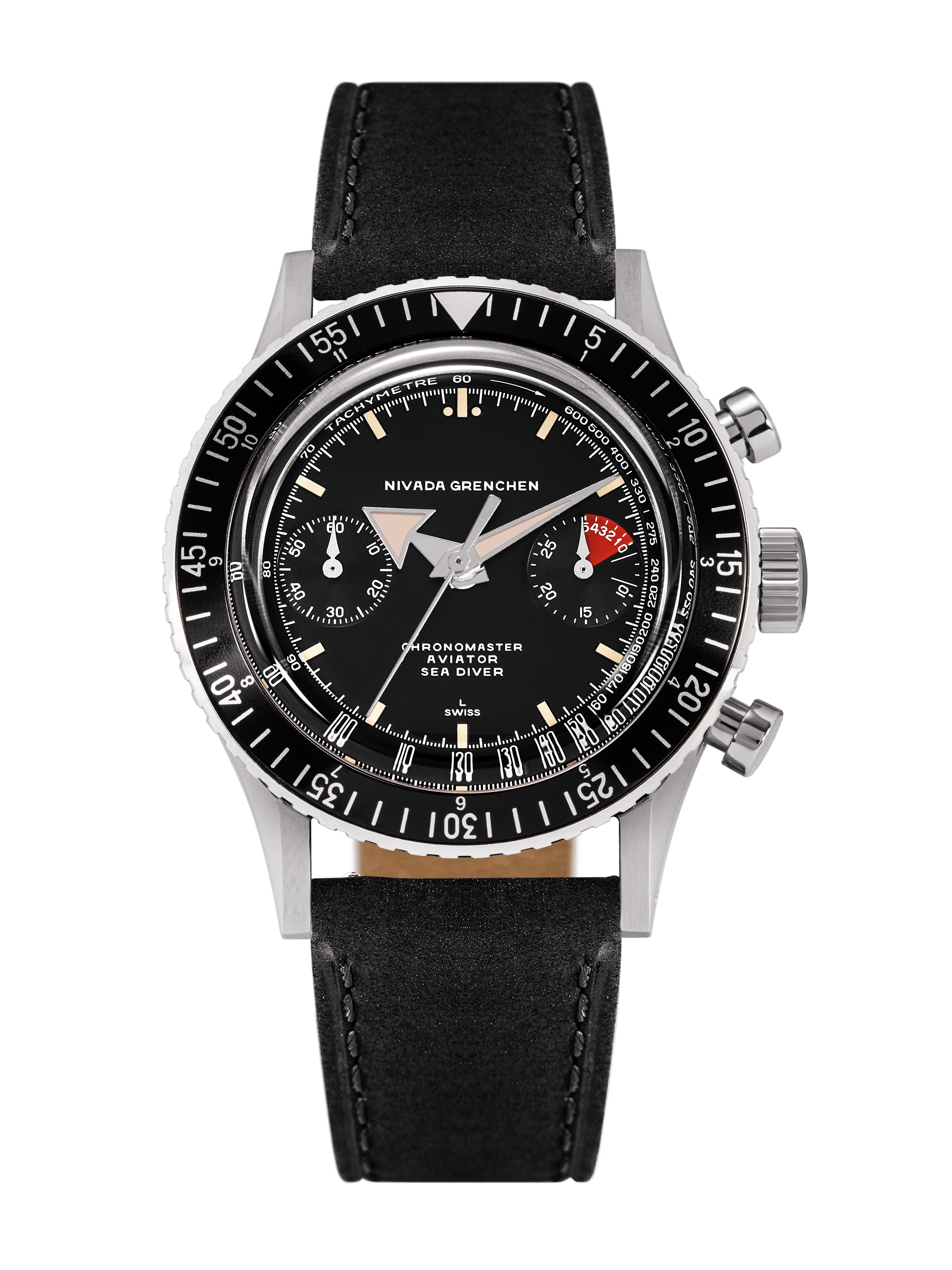 Nivada Grenchen Nivada Grenchen Broad Arrow Inter.Bezel - Manual Black Dial Straps
