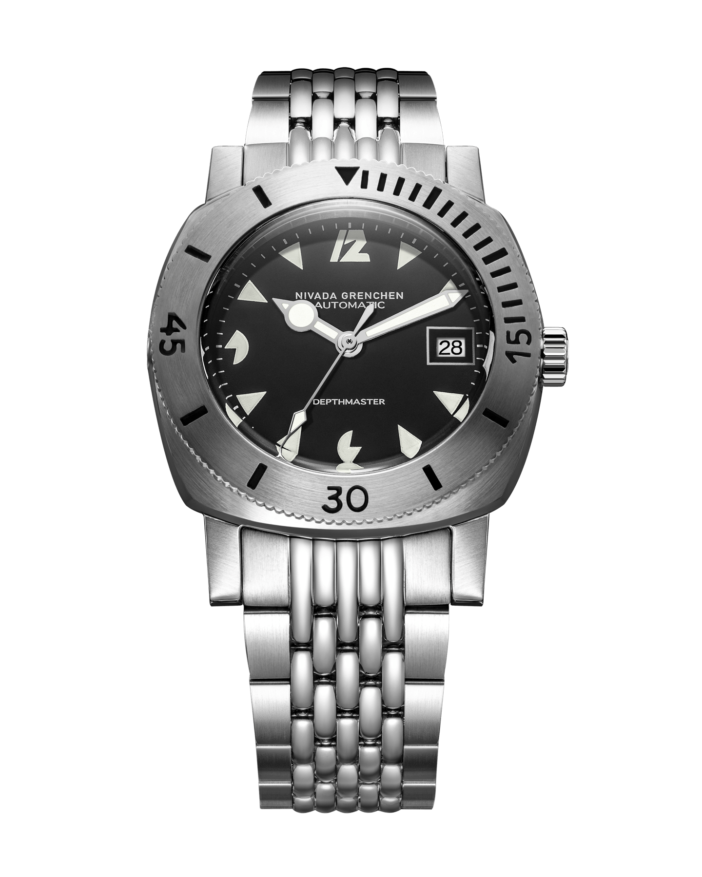 Nivada Grenchen Nivada Grenchen White Art Deco Date Depthmaster Black Dial Straps