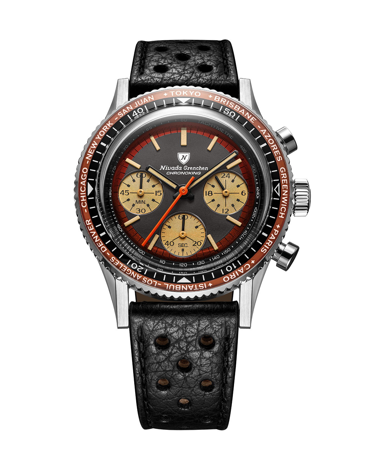 Nivada Grenchen Racing Black Amber Black Dial Straps