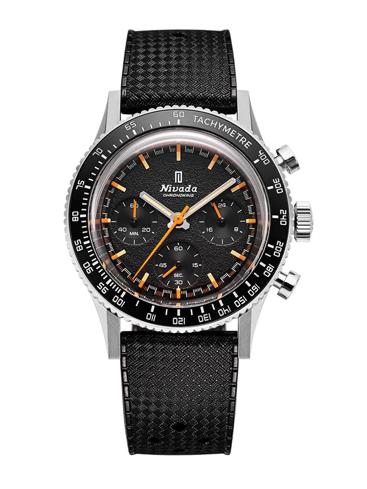 Nivada Grenchen Mecaquartz Inter.Bezel Tachymeter Black Dial Straps