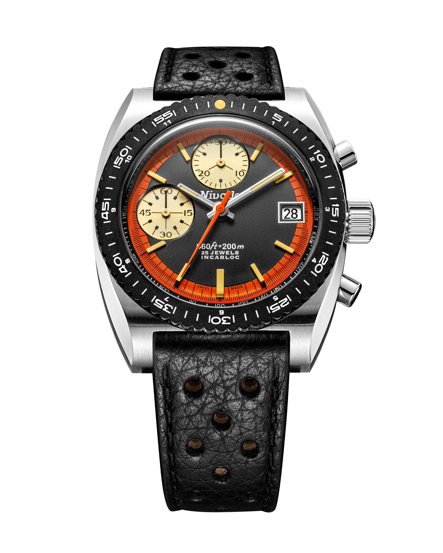 Nivada Grenchen Orange Automatic Black Dial Straps