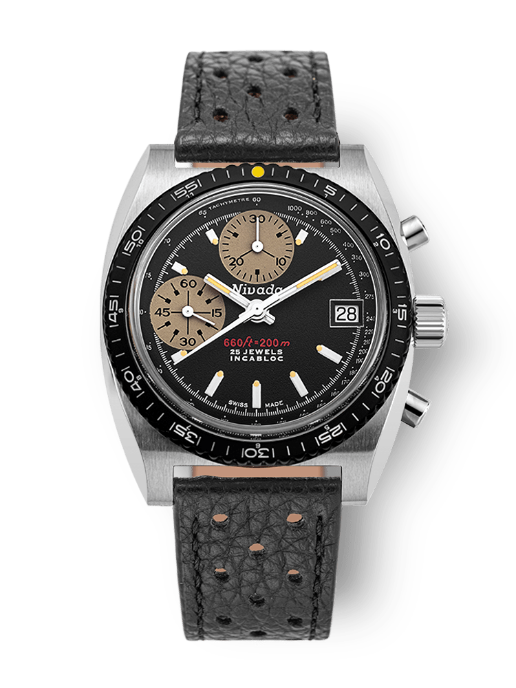 Nivada Grenchen Yellow Automatic Black Dial Straps