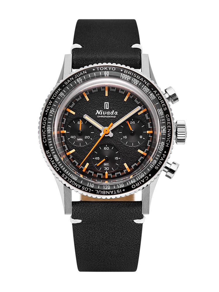 Nivada Grenchen Mecaquartz Inter.Bezel GMT Black Dial Straps