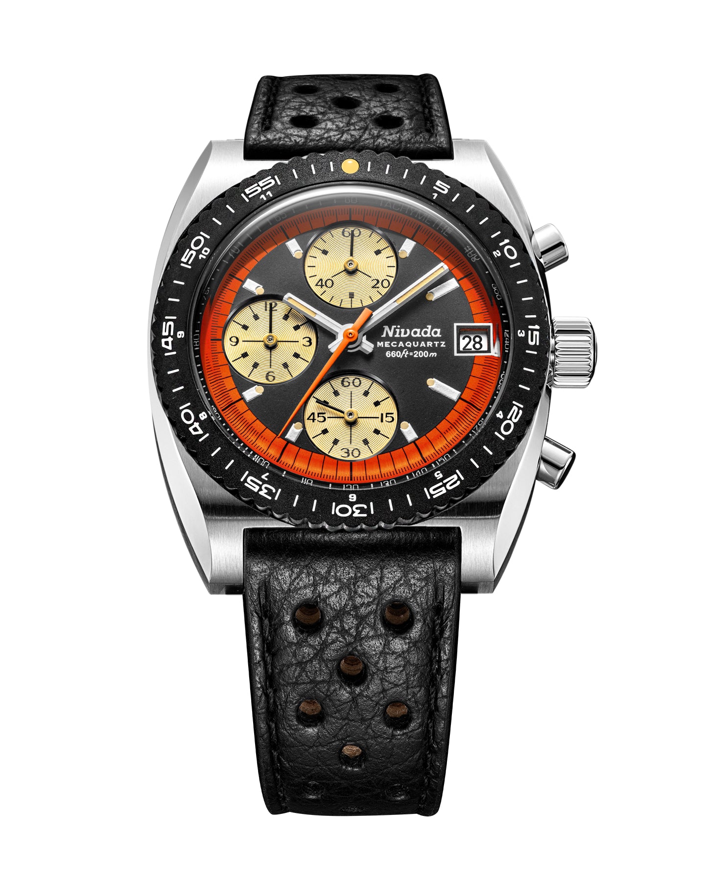 Nivada Grenchen Orange Mecaquartz Black Dial Straps