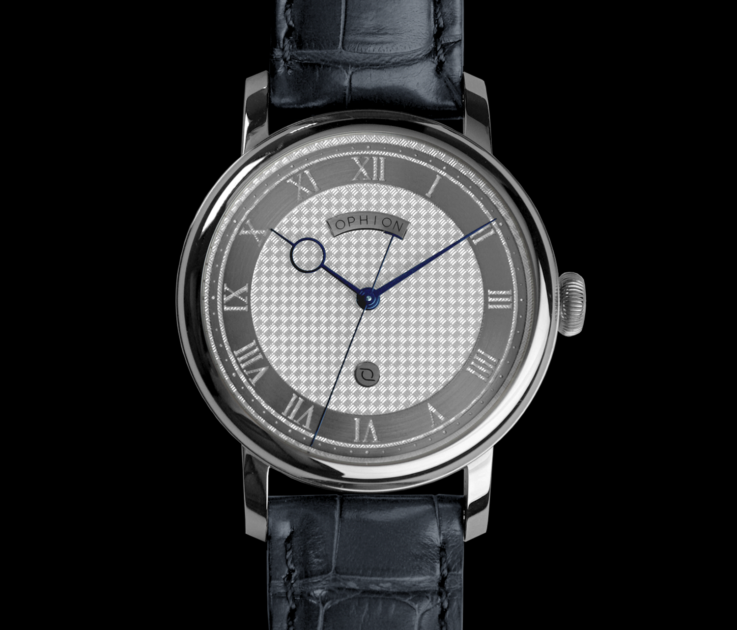 Ophion OPH786 Silver CNC Guilloche Blue Grey Dial Straps