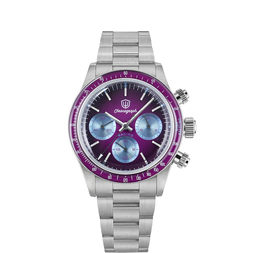 Watchdives Vintage Racing Chronograph Purple/Bordeaux Dial Straps