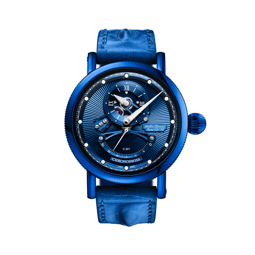 Chronoswiss Open Gear ReSec Electric Blue Blue / Silver / White / Black / Red Dial Straps