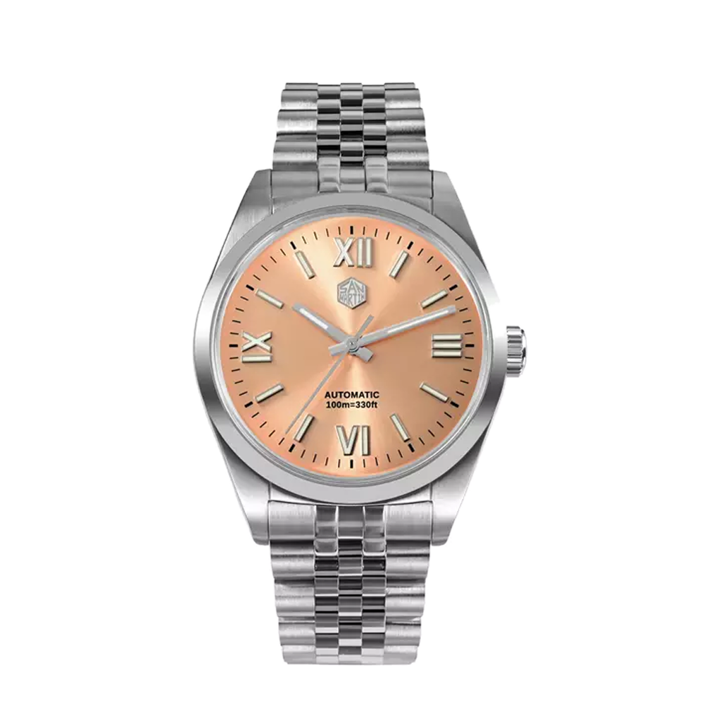 San Martin 38.5mm Luxury Dress Watch Pink/Salmon Dial Straps