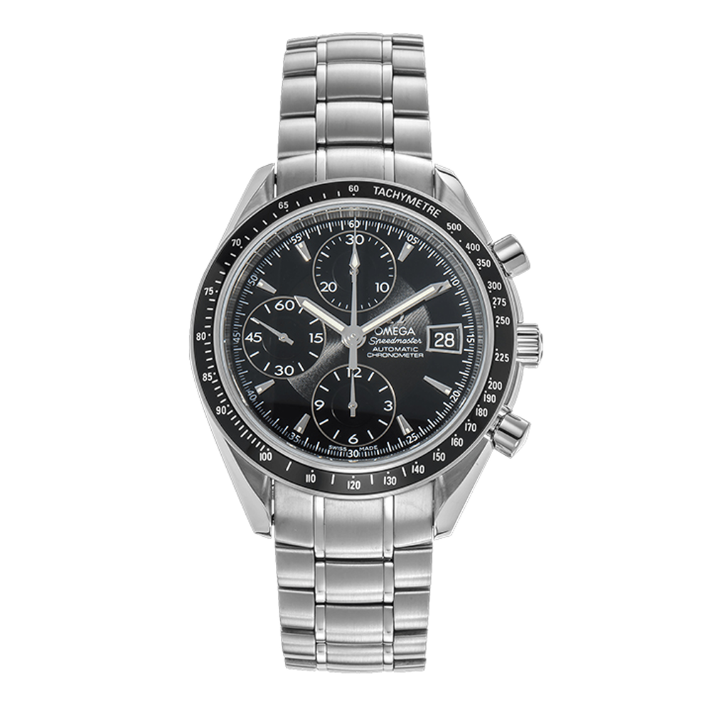 Omega Date 40 Stainless Steel / Black Black Dial Straps