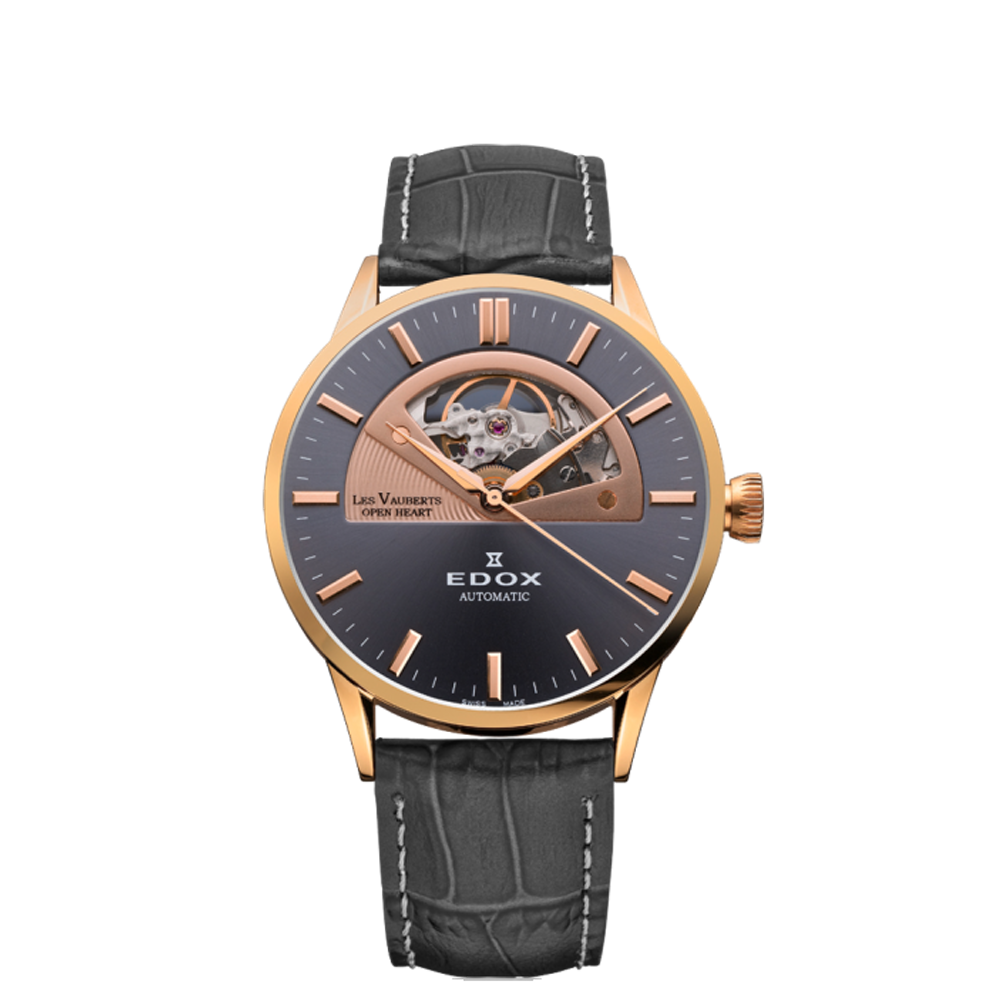 Edox Edox Les Vauberts Open Heart Automatic 85014-37R-GIR Grey Dial Straps