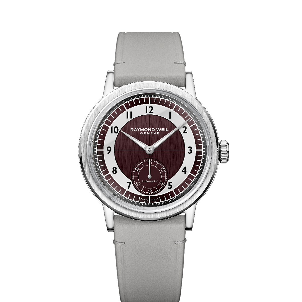 Raymond Weil Millesime Automatic Small Seconds Tuxedo Burgundy and Light Grey Burgundy/Grey Dial Straps