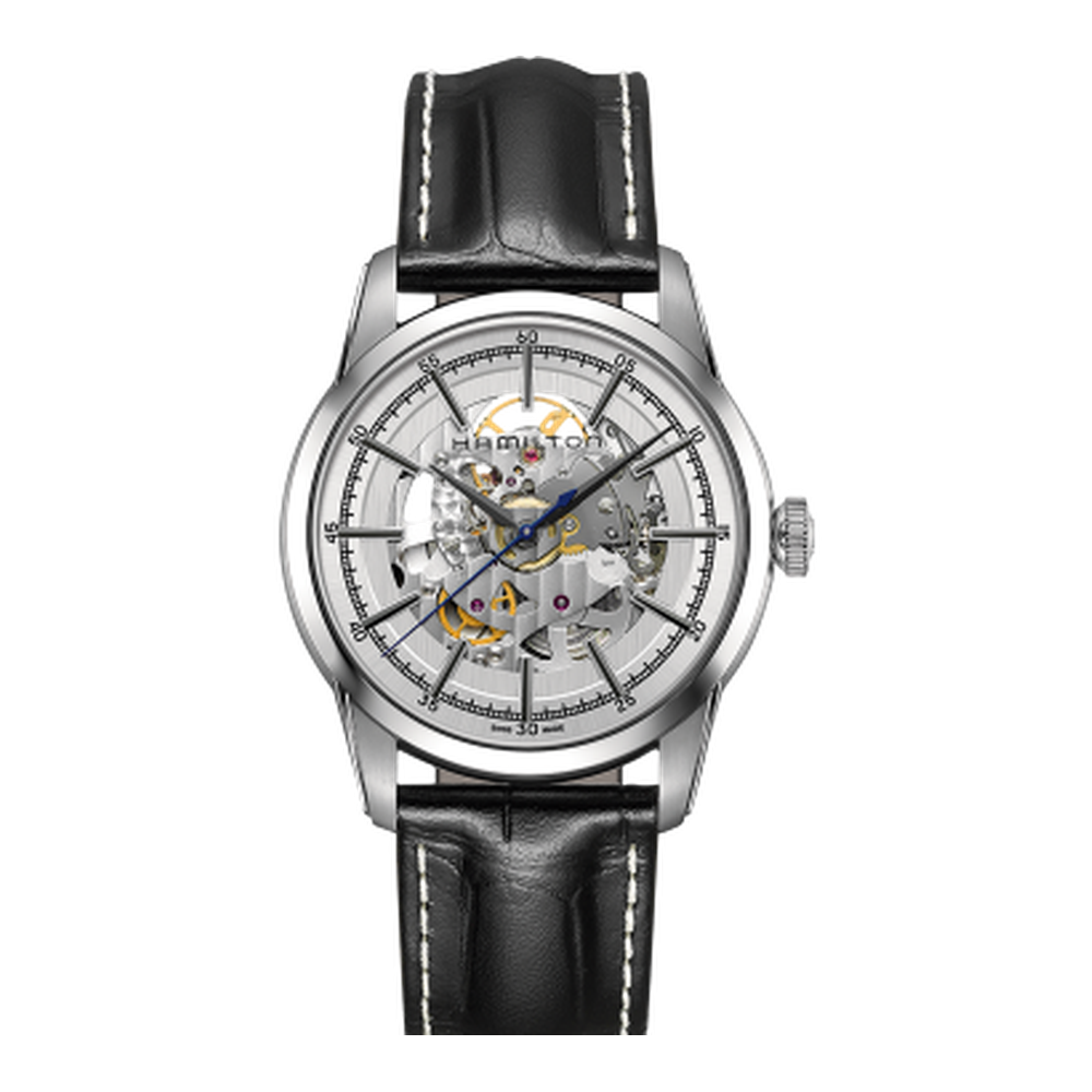 Hamilton Railroad 42 Skeleton Auto Stainless Steel / Silver Skeletonised/Openwork Dial Straps
