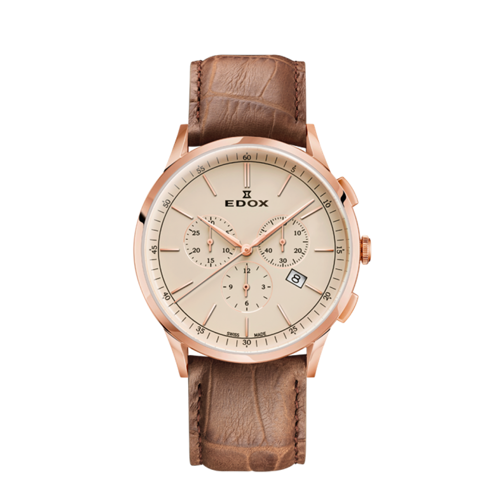 Edox Edox Les Vauberts Chronograph Date 10236-37RC-BEIR Beige Dial Straps