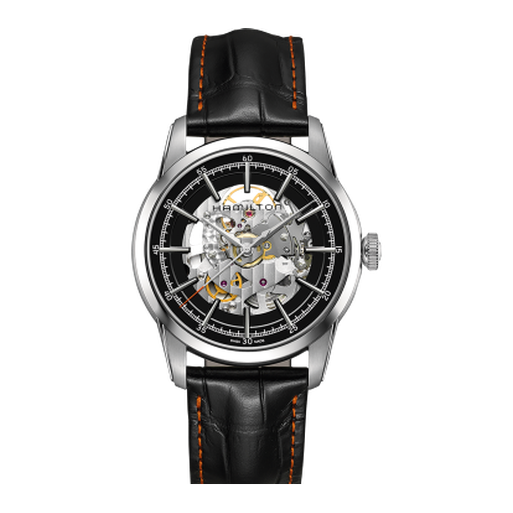 Hamilton Railroad 42 Skeleton Auto Stainless Steel / Black Skeletonised/Openwork Dial Straps