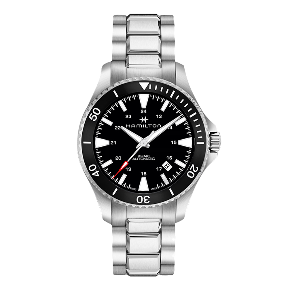 Hamilton Khaki Navy Scuba Auto Stainless Steel / Black / Bracelet Black Dial Straps