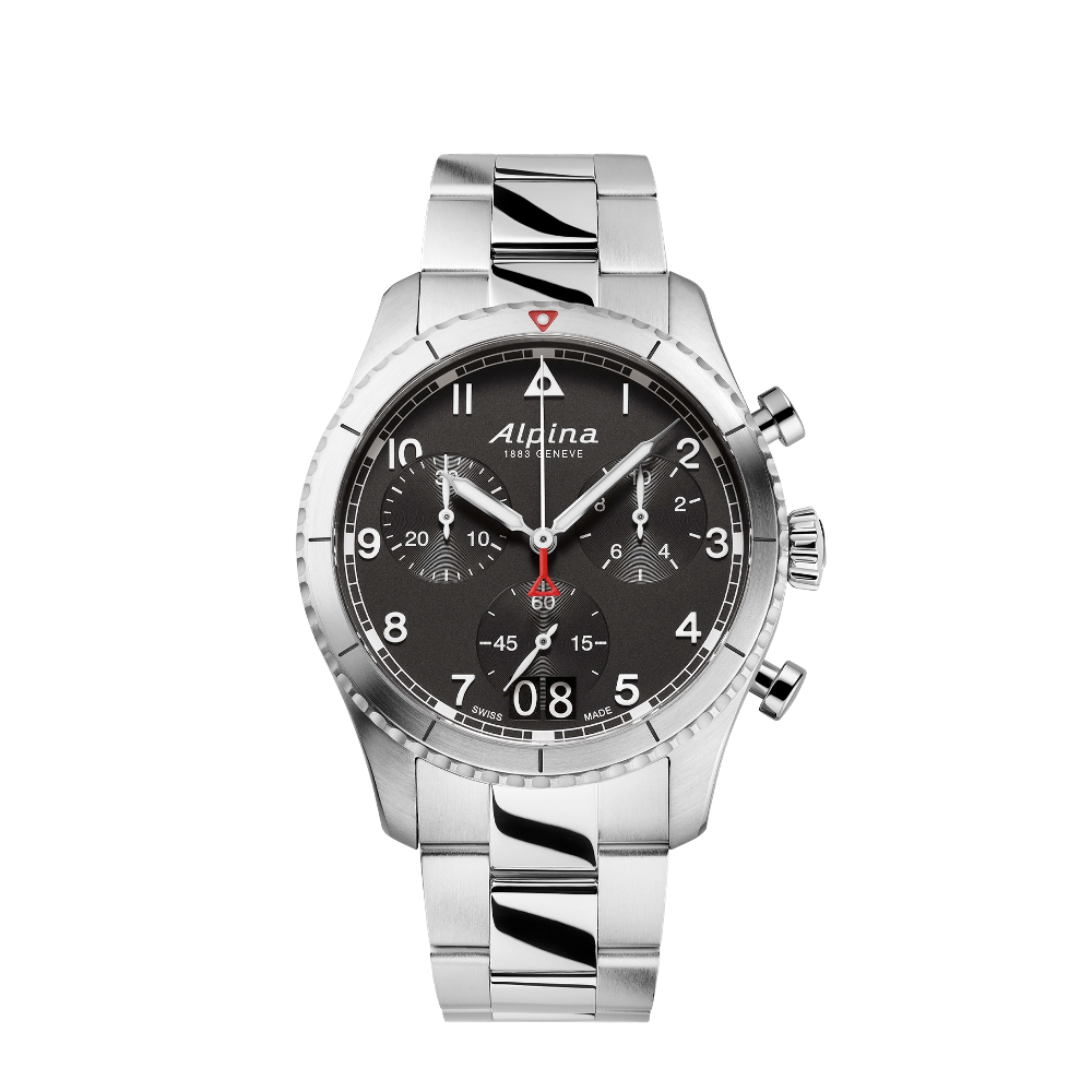 Alpina Pilot Quartz Chronograph Big Date Black Dial Straps