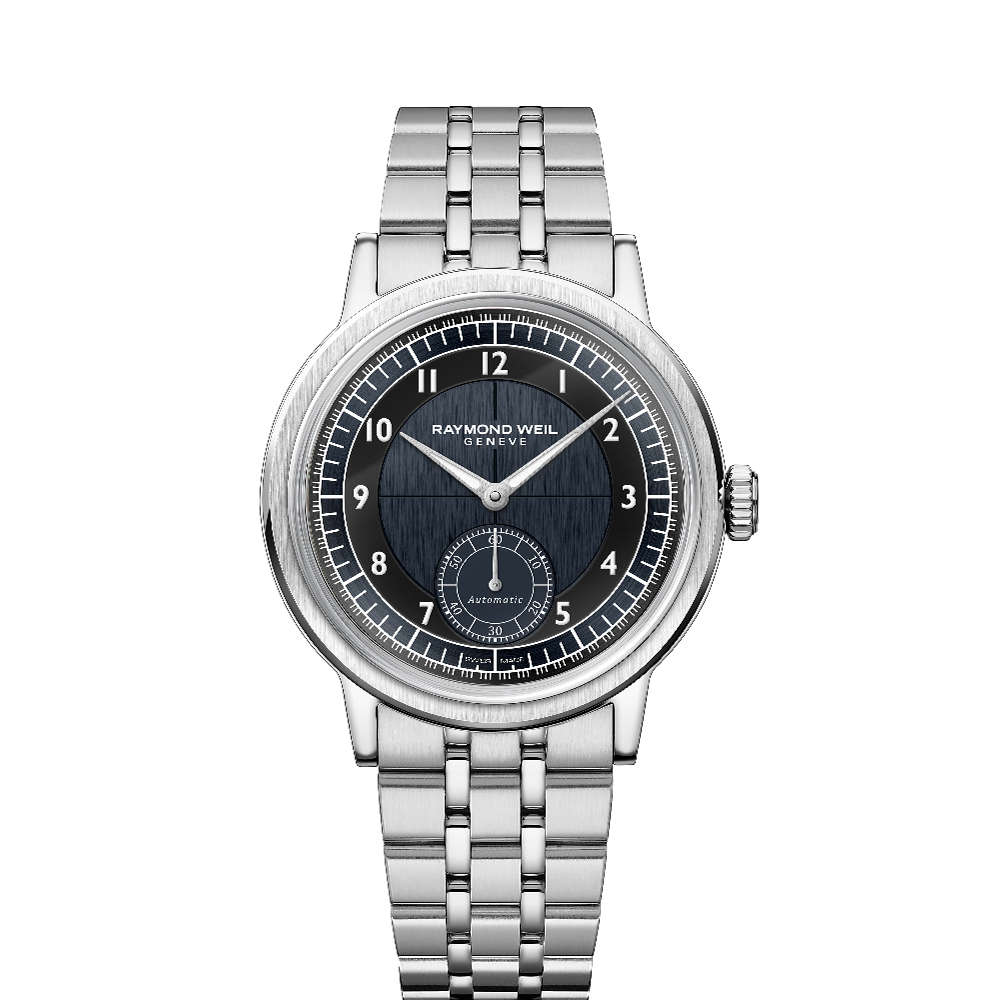 Raymond Weil Millesime Automatic Small Seconds Tuxedo Midnight Blue and Black Bracelet Navy/Black Dial Straps