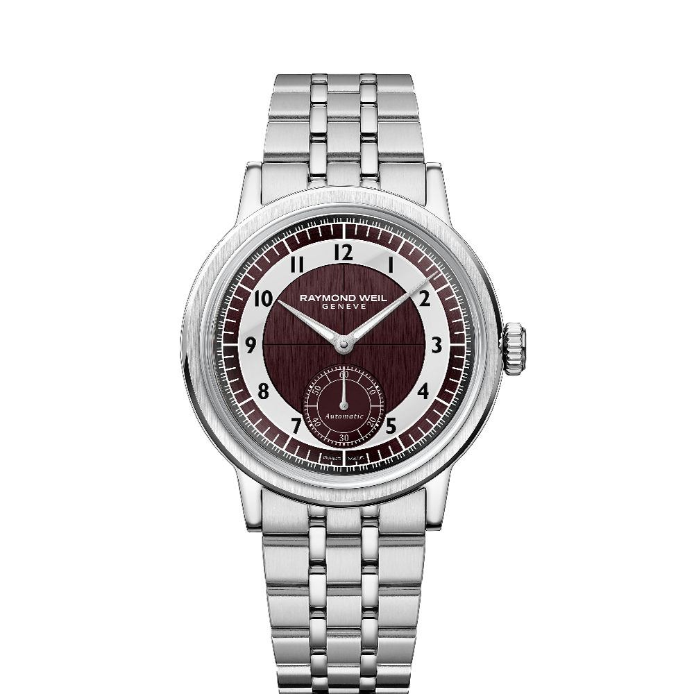 Raymond Weil Millesime Automatic Small Seconds Tuxedo Burgundy and Light Grey Bracelet Burgundy/Grey Dial Straps