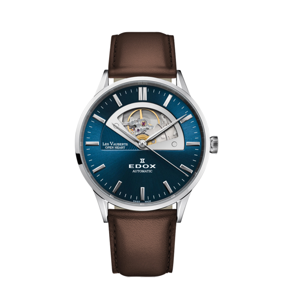 Edox Edox Les Vauberts Open Heart Automatic 85014-3C1-BUIN Blue Dial Straps