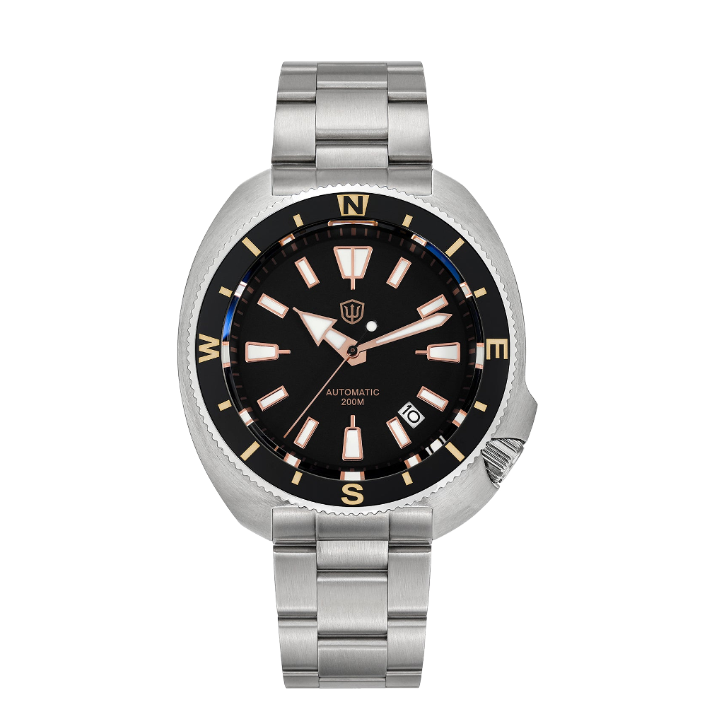 Watchdives Land Tortoise 6105 Dive Watch Black Dial Straps