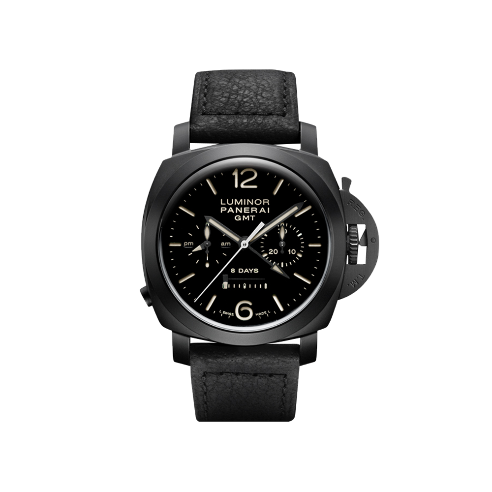 Panerai Luminor 1950 44 Chrono Monopulsante 8 Days GMT Ceramic / Black Black Dial Straps