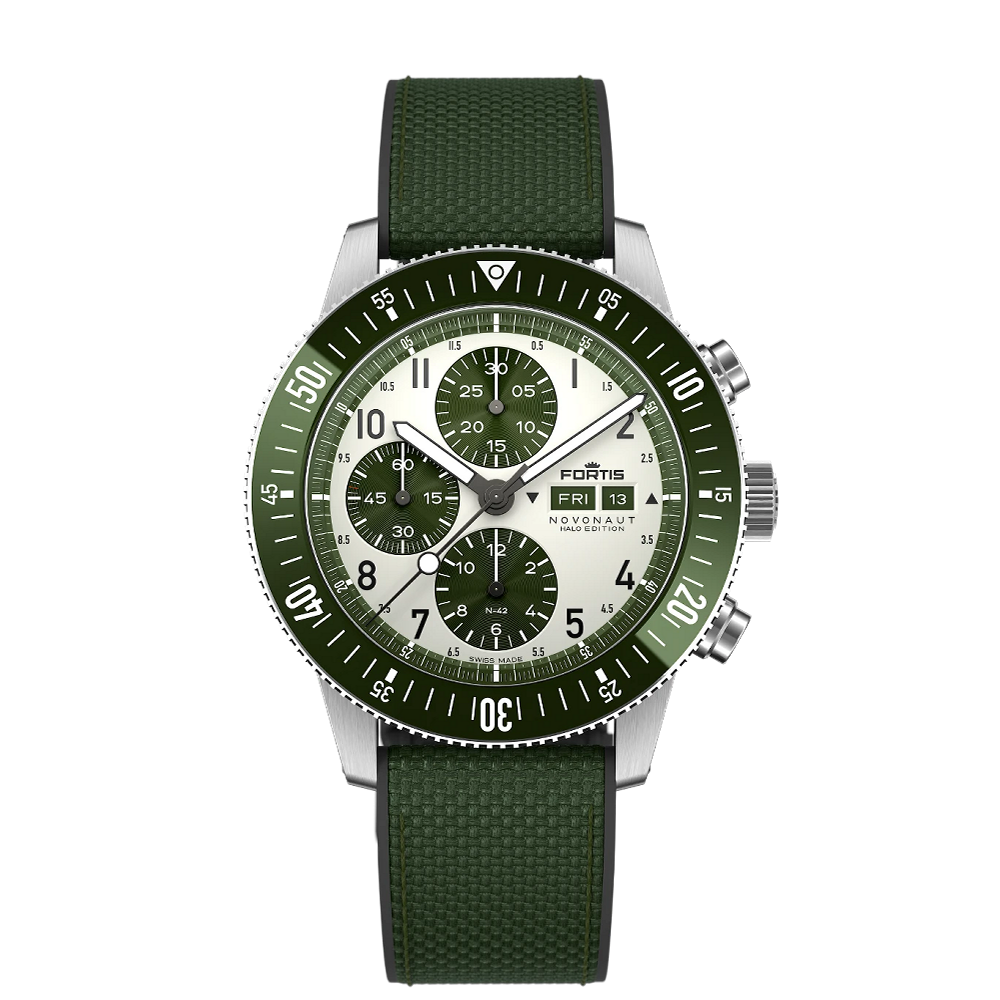 Fortis Novonaut N-42 TR Halo Green Cream / White / Green / Black / Silver / Orange Dial Straps
