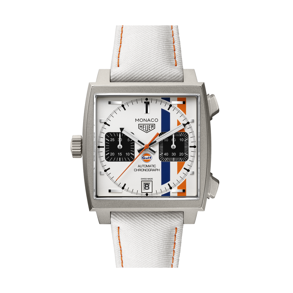 TAG Heuer TAG Heuer Monaco Chronograph x Gulf - 39 mm - CAW218G.EB0393 White Dial Straps