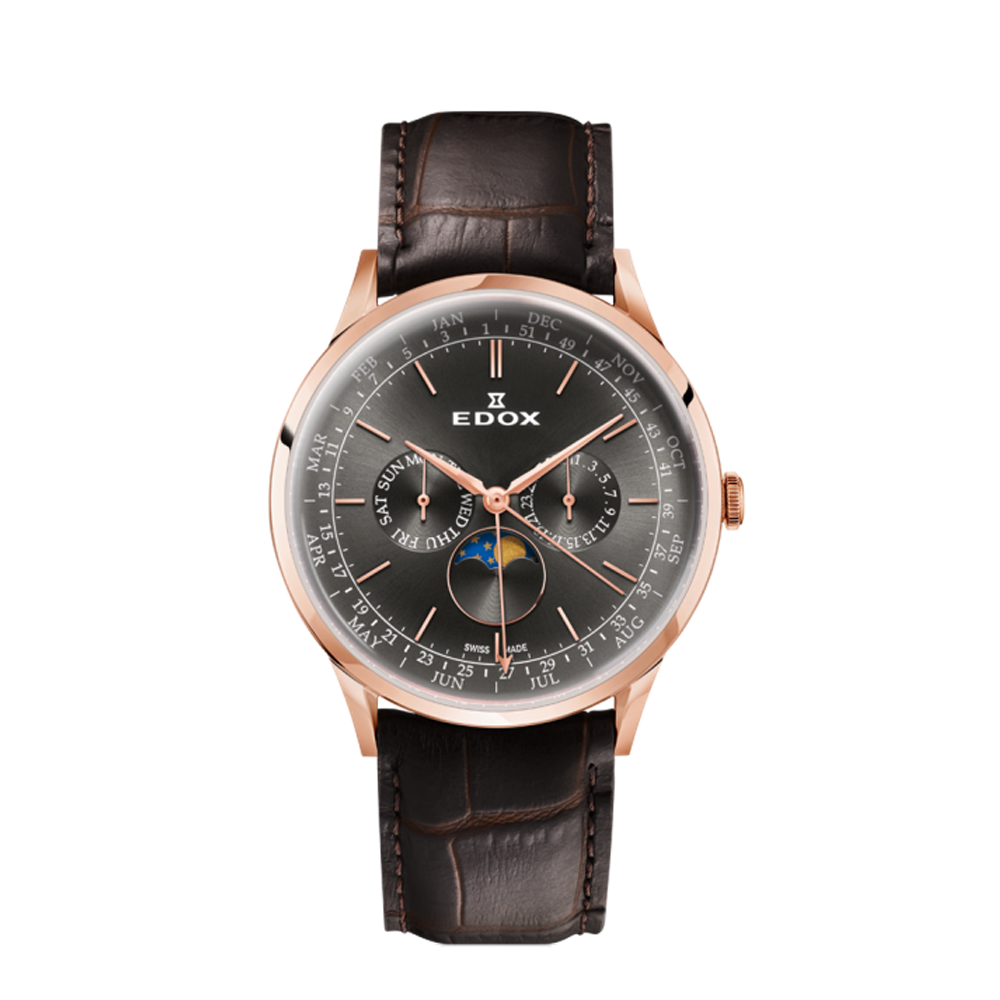 Edox Edox Les Vauberts Annual Calendar 40101-37RC-GIR Grey Dial Straps