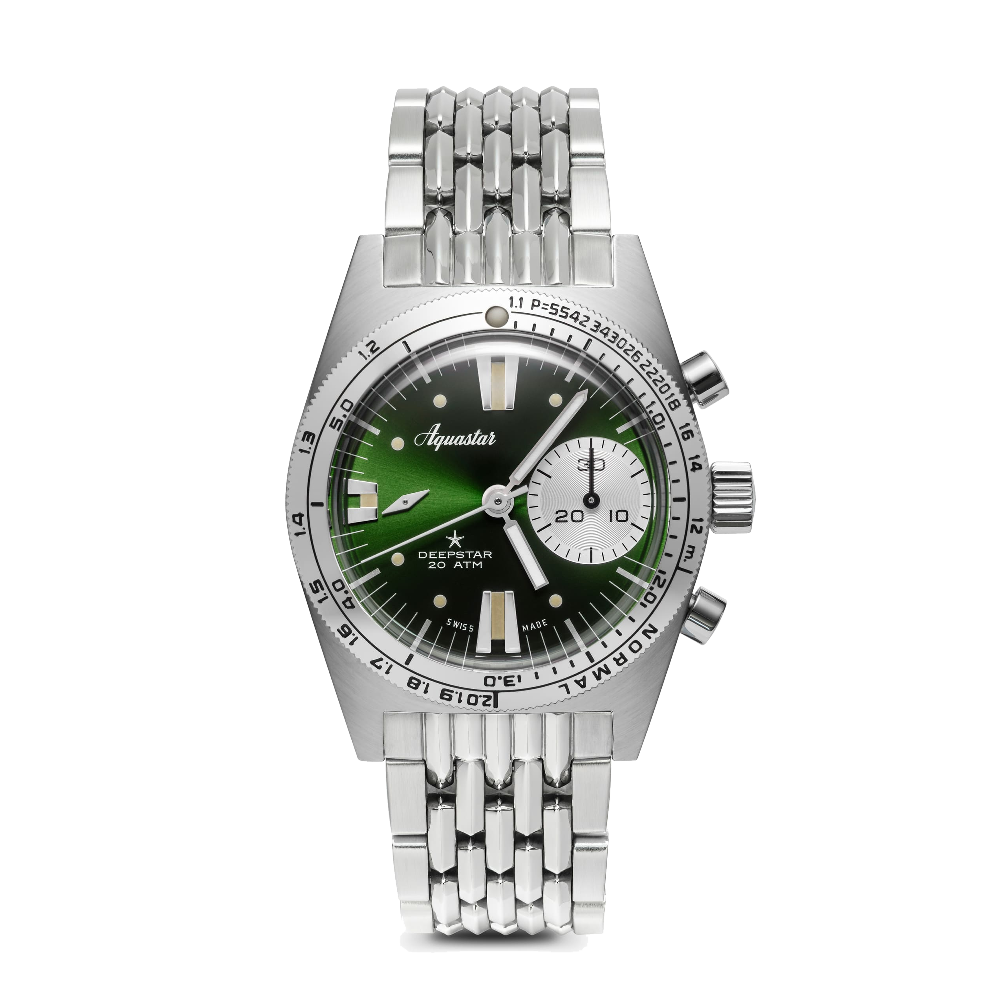 Aquastar Deepstar 39mm Chronograph Greenwich Green Dial Straps