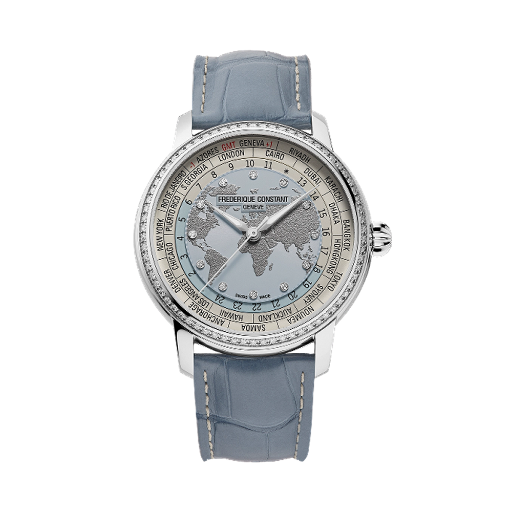 Frederique Constant Classic Worldtimer Light Blue Diamond