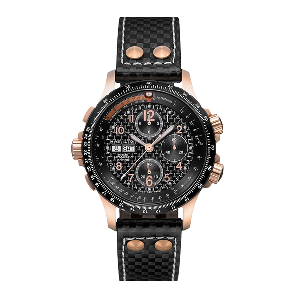 Hamilton Khaki Aviation X-Wind Auto Chrono Red Gold / Carbon Black Dial Straps