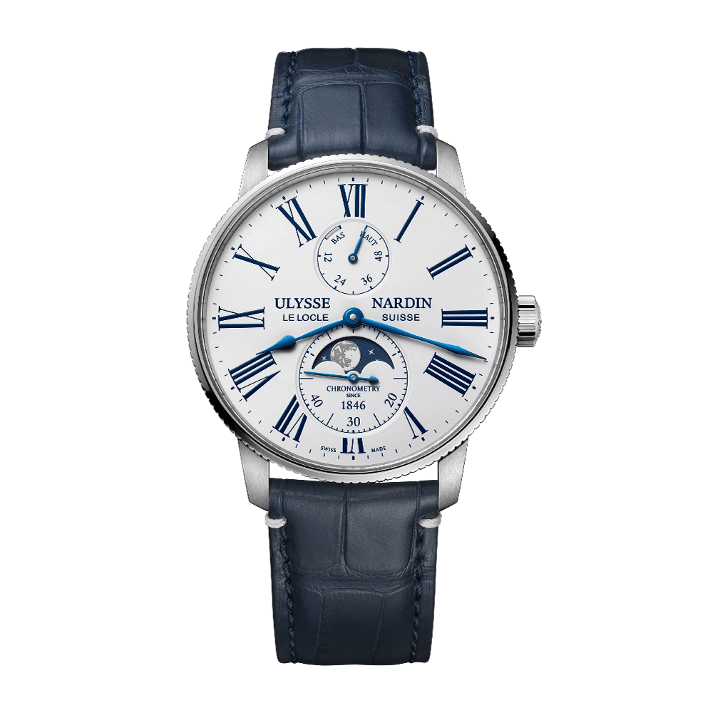 Ulysse Nardin Marine Torpilleur Moonphase White White / Blue / Grey / Silver Dial Straps