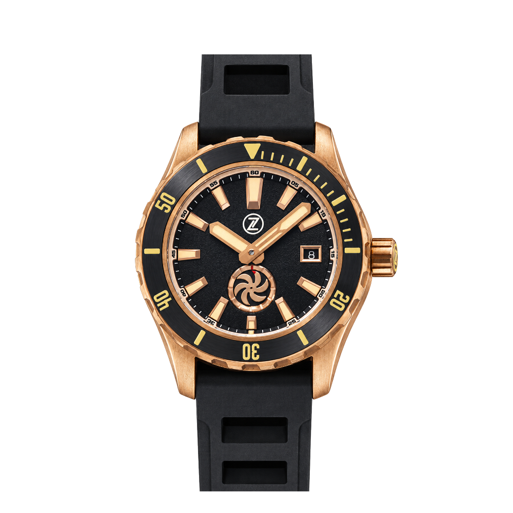 Zelos Zelos Abyss 3 3000m Bronze Turbine Black Sand Black Dial Straps
