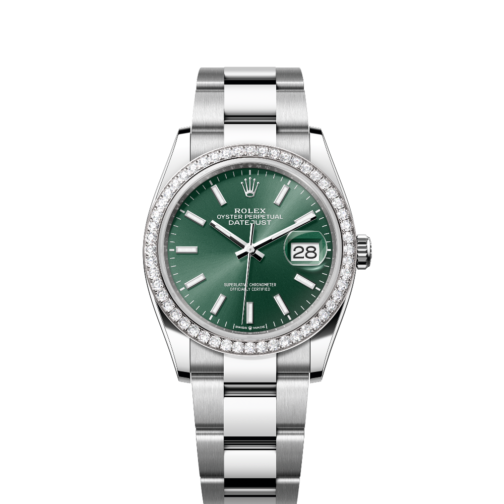 Rolex Datejust 36 Stainless Steel / Diamond / Mint Green / Oyster Mint Green Dial Straps