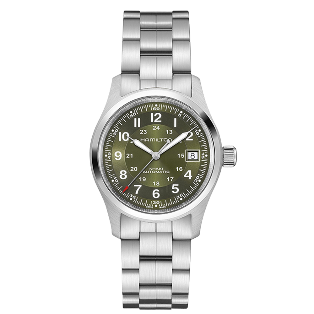 Hamilton Khaki Field Auto 38 Stainless Steel / Green / Bracelet Green Dial Straps