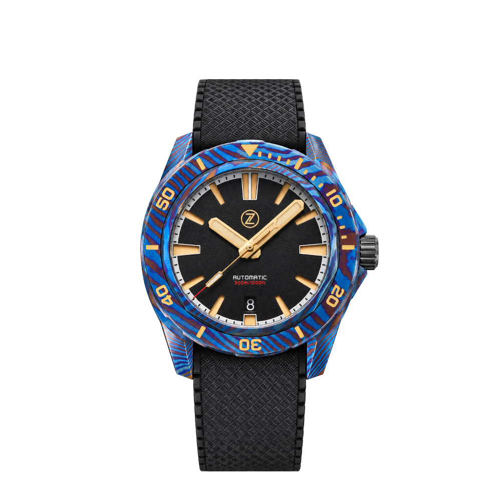 Zelos Zelos Swordfish Blue Ti-Damascus 'Black Sand'