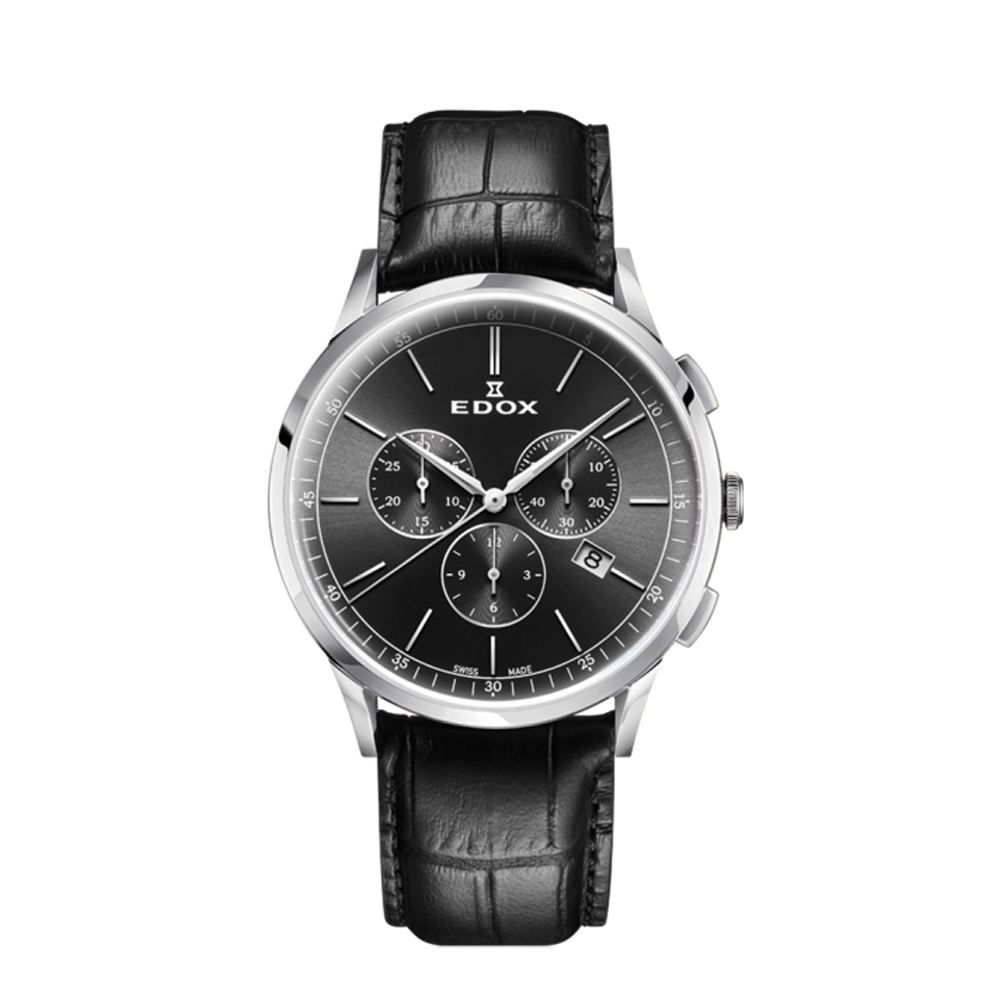 Edox Edox Les Vauberts Chronograph Date 10236-3C-NIN Black Dial Straps