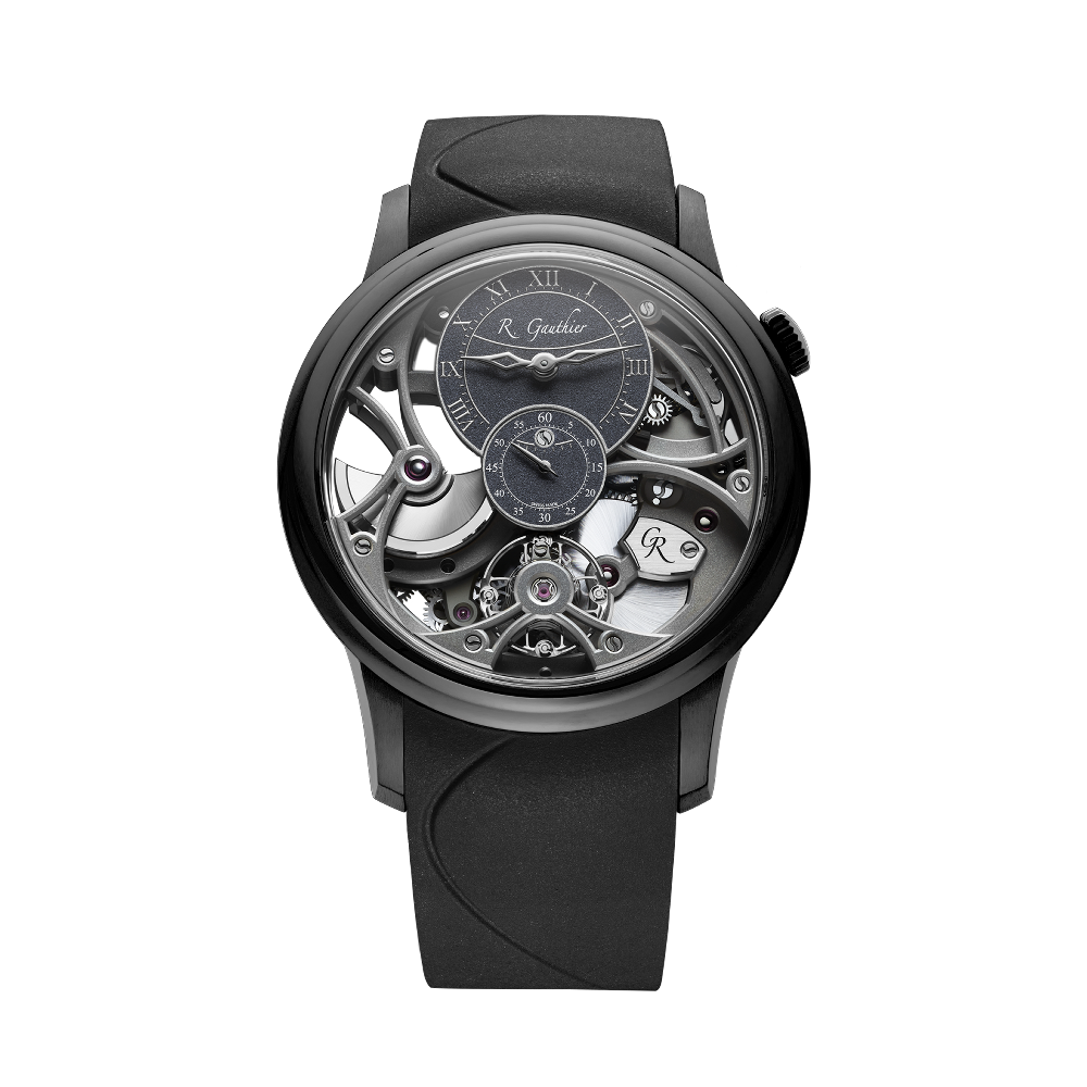 Romain Gauthier Insight Micro-Rotor Squelette — Black Titanium Roman Dial Skeletonised/Openwork Dial Straps