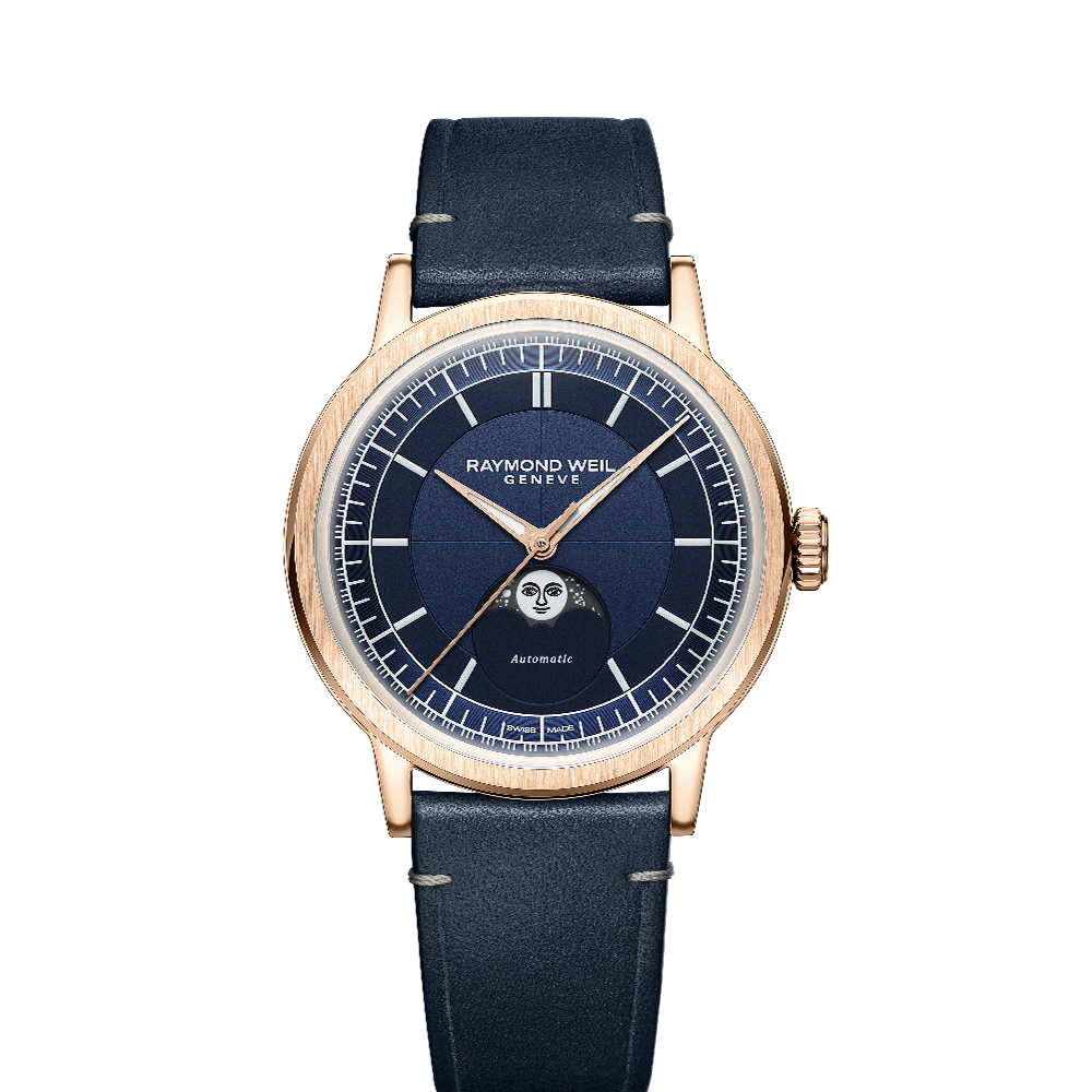 Raymond Weil Millesime Automatic Moon Phase Midnight Blue Navy Dial Straps