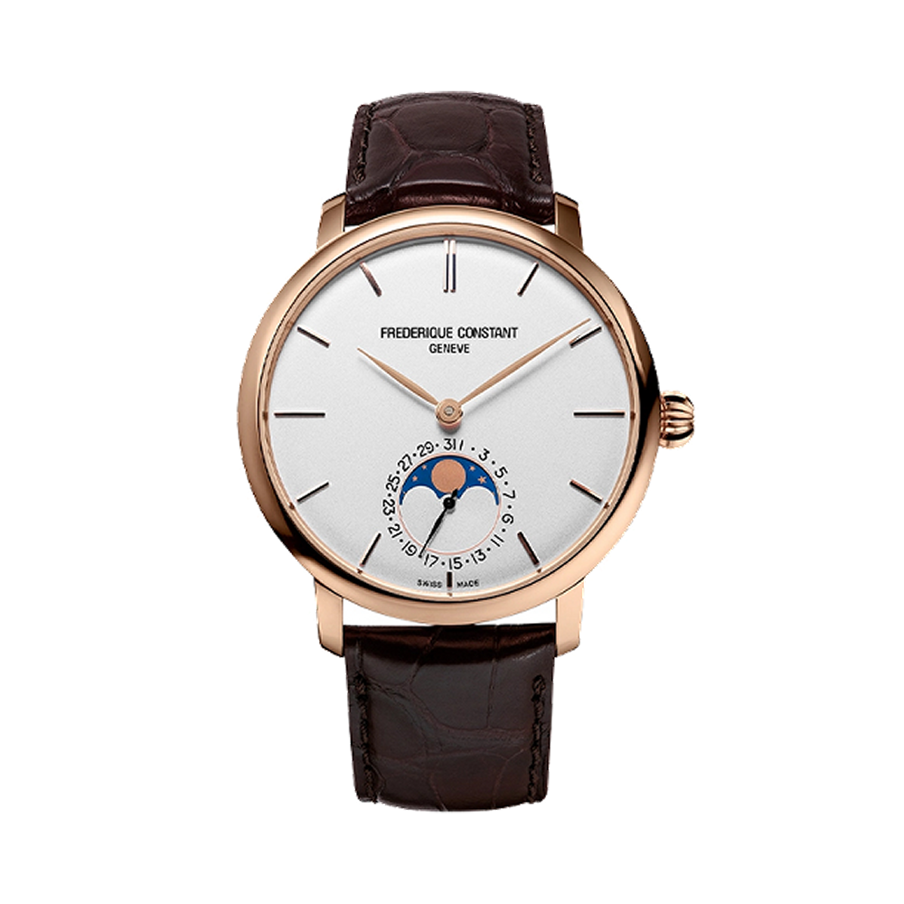 Frederique Constant Slimline Moonphase Silver Rose Gold Plated