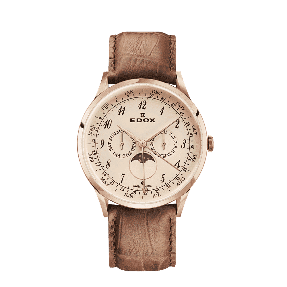 Edox Edox Les Vauberts Annual Calendar 40101-37RC-BEBR Beige Dial Straps